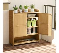Costway Outdoor Potting Bench With Storage Patio Solid Wood Cabinet With 2 Doors-Natural