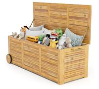 Costway Outdoor Storage Box 180L Acacia Wooden Patio Storage Deck Box W/ Wheels