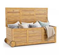 Costway Outdoor Storage Box 180L Acacia Wooden Patio Storage Deck Box with Wheels in Natural COSTWAY Natural