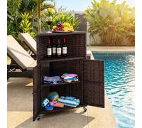 Costway Outdoor Storage Cabinet PE Rattan Corner Bar Cart w/ Shelves & 2 Doors in Brown COSTWAY Brown