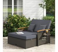 Costway Outdoor Sun Lounger Daybed Rattan Woven Loveseat Ottoman Set W/ Adjustable Backrest-Grey