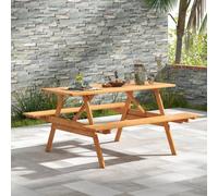 Costway Outdoor Table Set Patio Picnic Wood Dining Table W/ 2 Built-In Benches