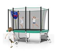 COSTWAY Outdoor Trampoline, 10FT x 8FT Rectangle Trampoline with Basketball Hoop, Soccer Goal, Storage Bag, Safety Enclosure Net and Ladder, Recreational Trampolines for Toddlers & Adults (Green)