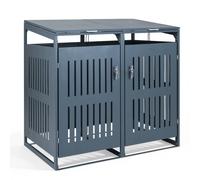 Costway Outdoor Trash Can Storage Shed for 2 Bins Metal Garbage Can Organizer in Grey COSTWAY Grey