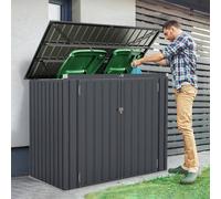 Costway Outdoor Trash Can Storage Shed Large Lockable Garden Shed w/ 2 Doors in Dark Grey COSTWAY Dark Grey