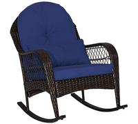 Costway Outdoor Wicker Rocking Chair Patio Rattan Rocker W/ Cushions Navy