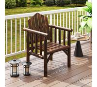 Costway Outdoor Wood Armchair Wooden Patio Dining Chair with Armrests in Brown COSTWAY Brown