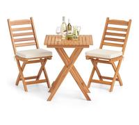 Costway Outdoor Wood Bistro Set Folding Chair Table Set With Cushions-White