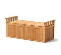 Costway Outdoor Wood Storage Bench 209 L Large Storage Deck Box W/ Armrests