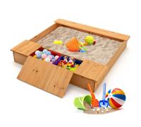 Costway Outdoor Wooden Kids Sandpit Children Sandbox Play Station w/ Storage Boxes in Natural COSTWAY Natural