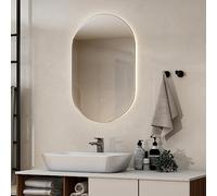 COSTWAY Oval LED Bathroom Mirror, 80x50cm Illuminated Wall Mounted Vanity Mirror with 3-Color Dimmable Lights and Smart Touch Switch, Anti-Fog Backlit Large Hanging Wall Makeup Mirror