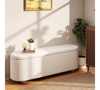 Costway Oval Storage Bench 139 Cm Long Ottoman Bench With Flip Top Upholstered Footrest