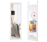 COSTWAY Over the Door Mirror, 120x37cm Full Length Hanging Mirrors with Adjustable Hooks, Wall Mounted Dressing Mirror for Bathroom, Bedroom and Wardrobe (White)