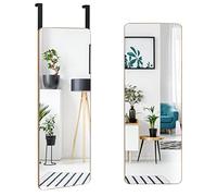 COSTWAY Over The Door Mirror, Bamboo Frame Hanging Vanity Full Length Mirror with 2 Hooks and Round Corners, 100x35cm Rectangle Door Hung/Wall Mounted Mirrors for Bathroom, Bedroom, Wardrobe