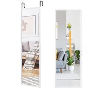 COSTWAY Over the Door Mirror, Full Length Hanging Mirrors with Adjustable Hooks, Wall Mounted Dressing Mirror for Bathroom, Bedroom and Wardrobe, 108 x 36cm (White)