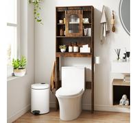 Costway Over The Toilet Storage Cabinet Farmhouse Bathroom Organizer W/ Toilet Paper Holder-Brown