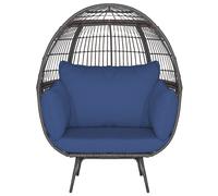 Costway Oversized Wicker Egg Chair Outdoor Patio Lounge Basket w/ 4 Cushions in Navy COSTWAY Navy
