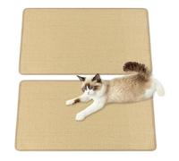 COSTWAY Pack of 2 Cat Scratch Mat, 80 x 50cm Natural Sisal Scratching Pads with Adhesive Hook Loop Tapes, Horizontal Cats Floor Wall Scratching Mats Rug Protect Carpet Sofa Couch