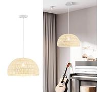 COSTWAY Paper Pendant Light Fixture, Hand Woven Hanging Lamp with Adjustable Hanging Rope, Available for E27 Bulbs, Round Chandelier Ceiling Light for Bedroom, Kitchen, Living Room (44x44x25cm)