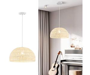 COSTWAY Paper Pendant Light Fixture, Hand Woven Hanging Lamp with Adjustable Hanging Rope, Available for E27 Bulbs, Round Chandelier Ceiling Light for Bedroom, Kitchen, Living Room (44x44x25cm)