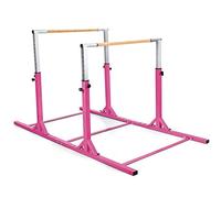 COSTWAY Parallel Gymnastics Bar, Double Horizontal Bars with Adjustable Width and 11-Level Heights, Kids Juniors Training Equipment for Home Gym (Pink)