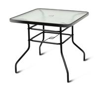 Costway Patio Bistro Table Glass Top Outdoor Square Coffee Tea Table with Umbrella Hole in Black COSTWAY Black