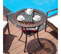 Costway Patio Bistro Table With Tempered Glass Tabletop Outdoor Pe Rattan Round Dining Table