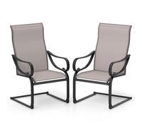 Costway Patio C-Spring Dining Chairs Set Of 2 Sling High-Back Chairs-Grey
