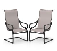Costway Patio C-Spring Dining Chairs Set of 2 Sling High-Back Chairs in Grey COSTWAY Grey