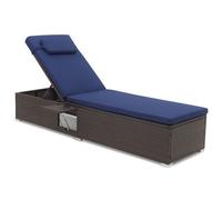 Costway Patio Chaise Lounge Outdoor Pe Rattan Lounge Chair-Navy