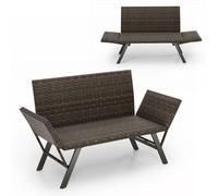 Costway Patio Convertible Sofa For 2 Quick Dry Foam Padded Rattan Loveseat-Grey