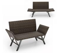 Costway Patio Convertible Sofa for 2 Quick Dry Foam Padded Rattan Loveseat in Grey COSTWAY Grey