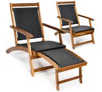Costway Patio Deck Chair Outdoor Acacia Wood Lounge Chair - Mix Brown