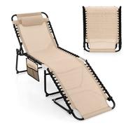 Costway Patio Folding Chaise Lounge Chair Portable Sun Lounger-Beige