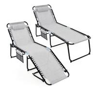 Costway Patio Folding Chaise Lounge Chair Portable Sun Lounger-Grey