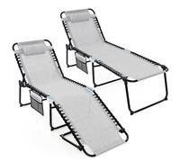 Costway Patio Folding Chaise Lounge Chair Portable Sun Lounger in Grey COSTWAY Grey