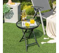 Costway Patio Folding Glass Side Table 46 Cm Portable Round Bistro Coffee Table