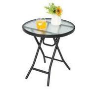 Costway Patio Folding Glass Side Table 46 cm Portable Round Bistro Coffee Table in Black COSTWAY Black