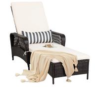 Costway Patio Pe Wicker Rattan Lounge Chair Poolside Chaise Lounge W/ Cushion