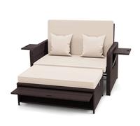 Costway Patio Rattan Daybed Set Wicker Loveseat Sofa w/Ottoman & Side Tray in Brown COSTWAY Brown