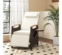 Costway Patio Rattan Lounge Chair Outdoor Pe Wicker Recliner Chair W/ Adjustable Backrest-White