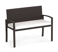 Costway Patio Rattan Loveseat Wicker 2-Seat Bench w/Soft Seat Cushion in White COSTWAY White