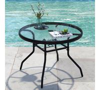 Costway Patio Side Table w/ Umbrella Hole Outdoor Round Bistro Table in Black COSTWAY Black
