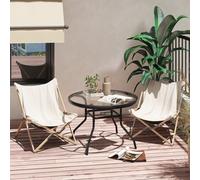 Costway Patio Side Table W/ Umbrella Hole Outdoor Round Bistro Table W/ Tempered Glass Top