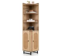 Costway PE Rattan Corner Cabinet 172 cm Tall Corner Bookcase with 2 Doors in Natural COSTWAY Natural