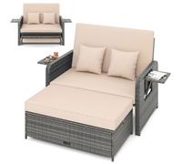 Costway Pe Wicker Outdoor Daybed With 4-Level Adjustable Backrest 2 Pieces Patio Rattan Furniture Set