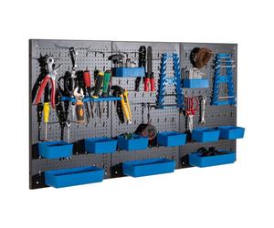 Costway Pegboard Wall Organizer 9-Bin Parts Rack Organizer W/hammer Racks-Blue