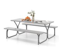 Costway Picnic Table Bench Set 8 Person Outdoor Camping Table & 2 Benches in Grey COSTWAY Grey