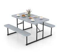 Costway Picnic Table Bench Set Camping Dining Table For 2-4 People-Grey
