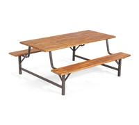 Costway Picnic Table Bench Set Solid Outdoor Wood Patio Dining Table & Bench in Brown COSTWAY Brown